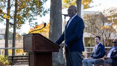 The Wake Tech Honor Guard presents the colors during a ceremony honoring military service members, veterans and their families.